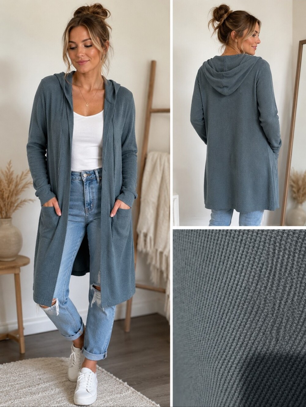 Forever 21 Teal Hooded Long Open Cardigan